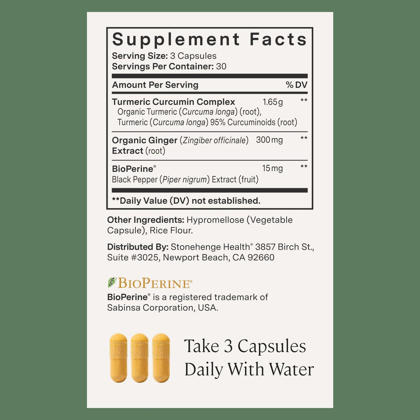 Stonehenge Health Dynamic Turmeric Curcumin with Ginger – High Potency 1,650 mg, BioPerine, 90 Vegetarian Capsules