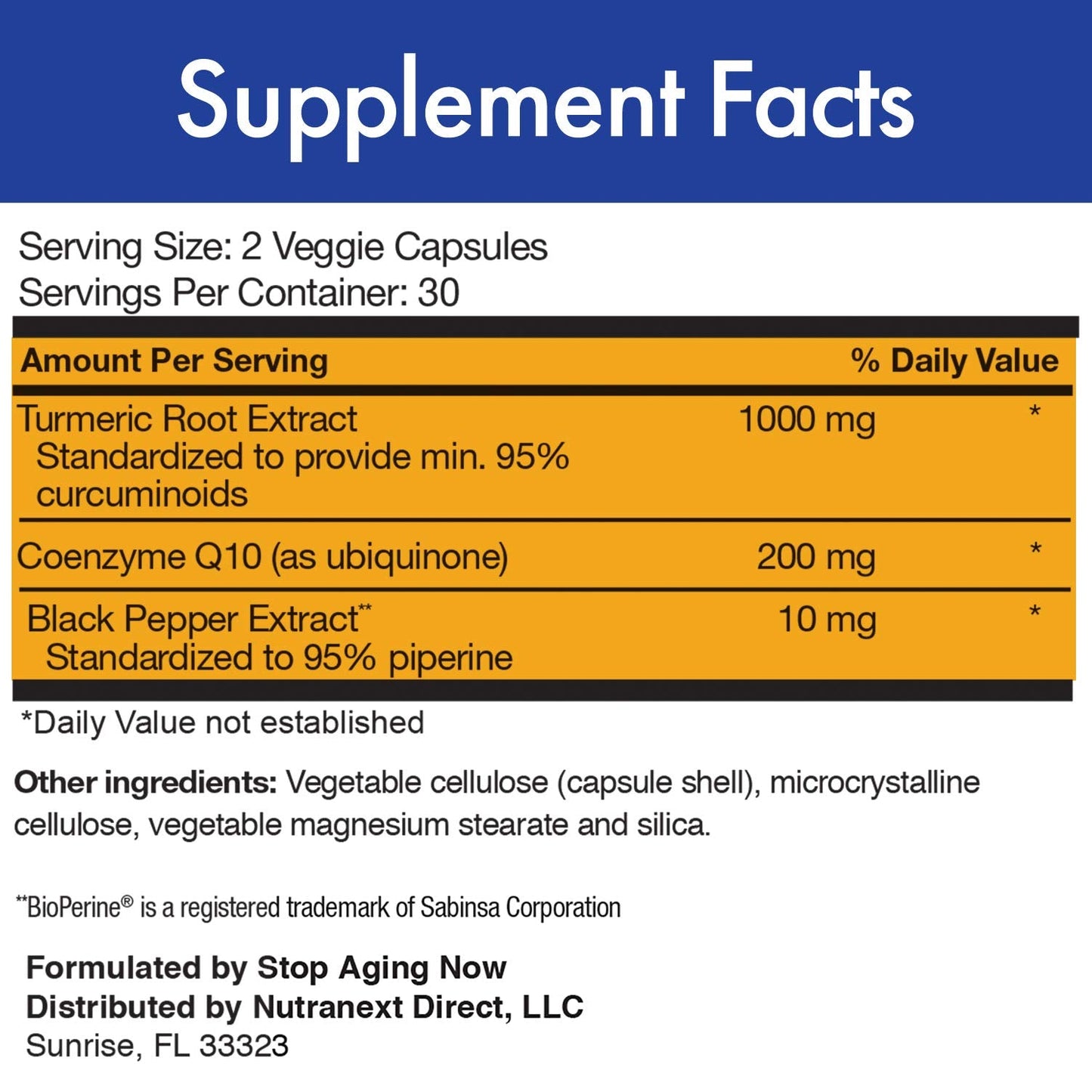 Stop Aging Now CUR-Q10 Ultra Complex - Curcumin2K & MAX-Q10, 60 Vcaps (3 Pack)