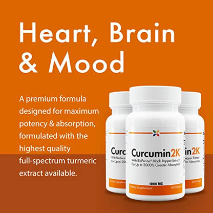 Stop Aging Now Curcumin2K with Bioperine – Brain & Heart Health, Antioxidants & Joint Support | Turmeric & Black Pepper Extract – 60 Vcaps (3 Bottle Pack)