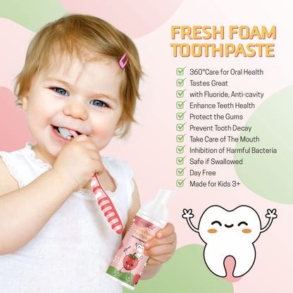 Foam Toothpaste Kids 2 Pack – Low Fluoride Toddler Toothpaste for U-Shaped Toothbrushes, Strawberry Flavor