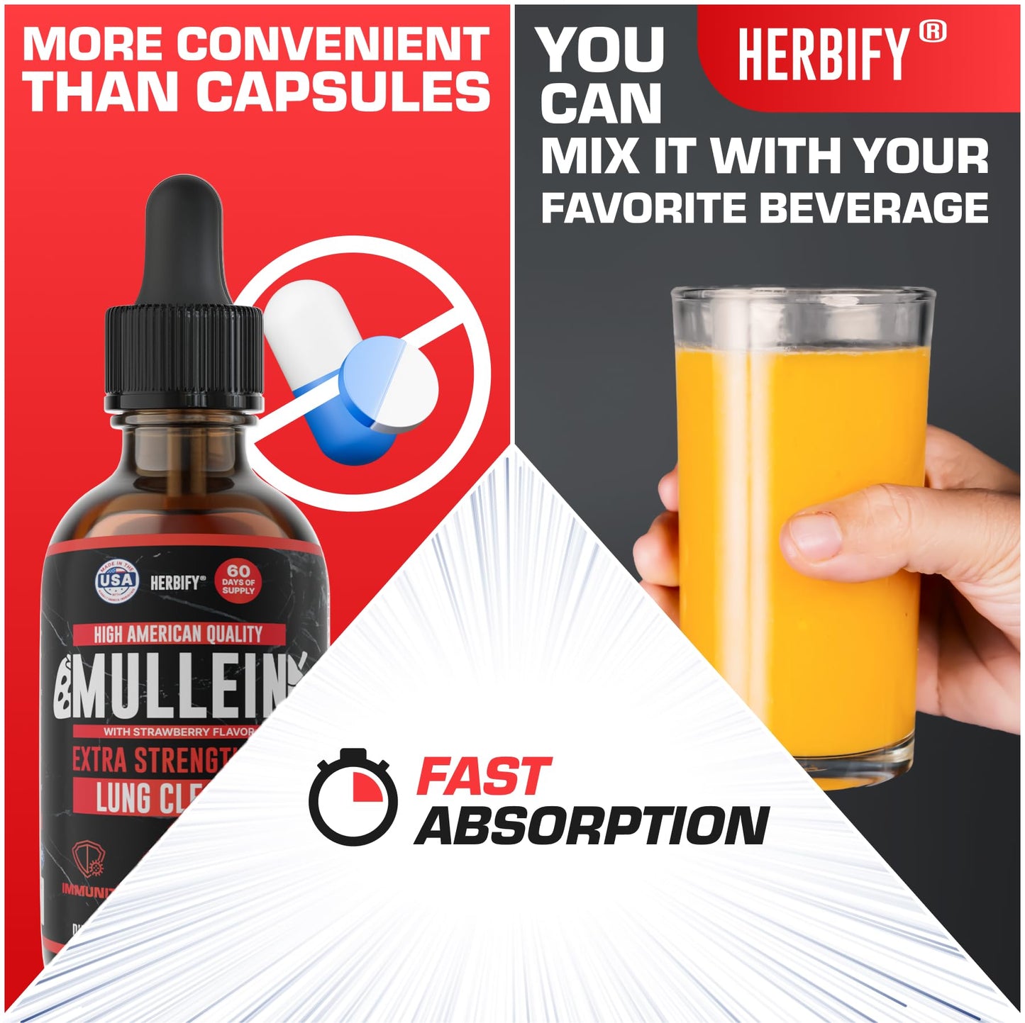 HERBIFY Mullein Drops - Lung Cleanse & Respiratory Support - Strawberry Flavor, 4 oz - Made in USA