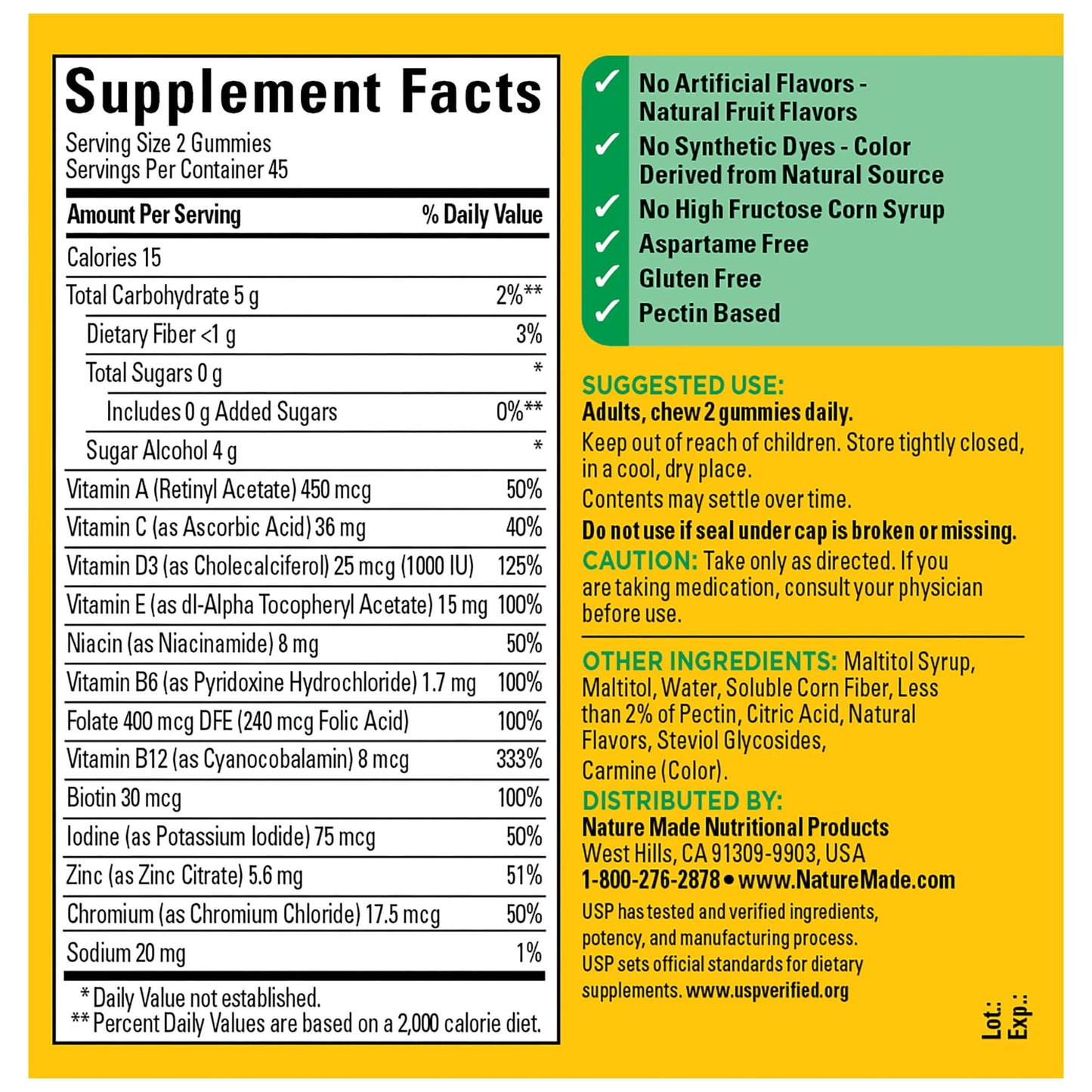 Nature Made Zero Sugar Multivitamin Gummies – 90 Count (45 Day) – Men & Women