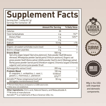 ROUNDHOUSE PROVISION Morning Kick Greens Powder – Ashwagandha, Collagen & Probiotics | Sugar Free, Caffeine Free (3 Pack) Strawberry Lemonade by Chuck Norris