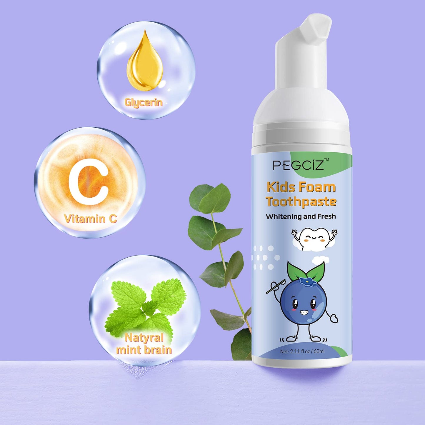 Kids Foam Toothpaste with Fruit Flavor - Anti-Cavity Formula (2x60ml)
