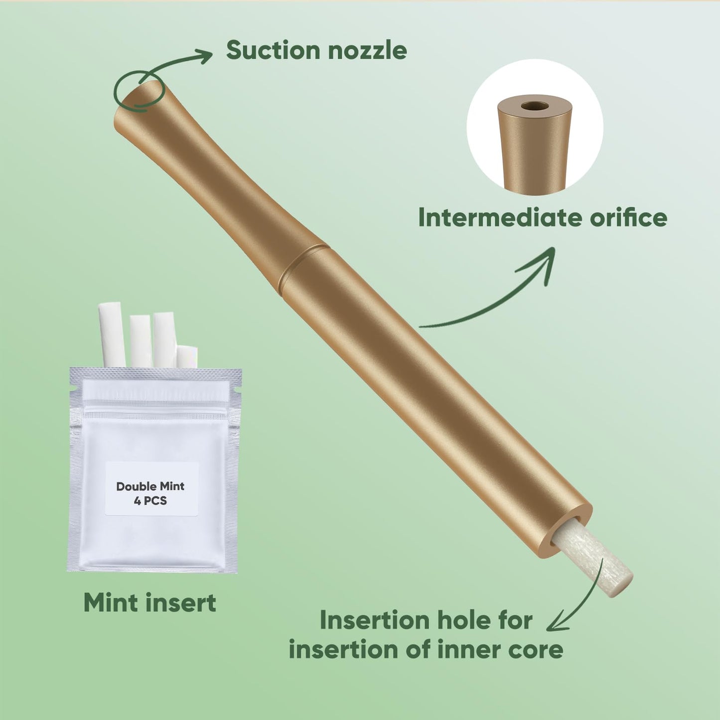 Stylish Gold Air Flavored Device,16 Replaceable Inner Cores,Natural Ingredients Extracted,Helps Improve Bad Habits-0419-05