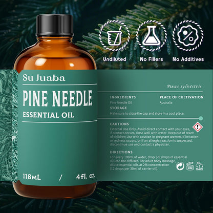 SU JUABA Pine Needle Essential Oil - 4 fl oz / 118 ml - 100% Natural Aromatherapy for Diffuser, Skin, Hair, Candles & Soap