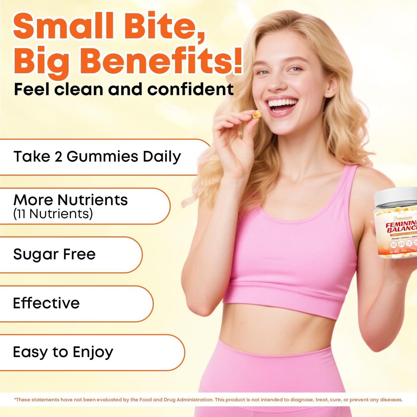Sugar Free Feminine Balance Gummies for Women – Pineapple Flavor, pH Balance & Flora Support – Vegetarian Friendly – 60 Count