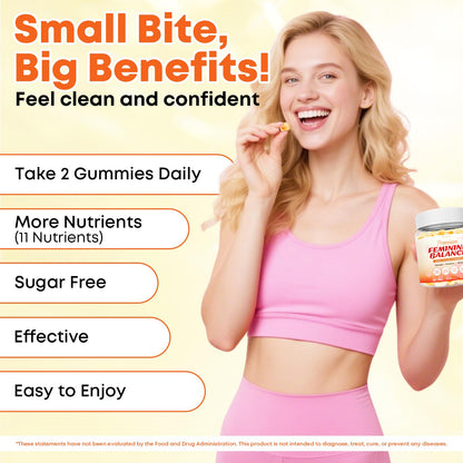 Sugar Free Feminine Balance Gummies for Women – Pineapple Flavor, pH Balance & Flora Support – Vegetarian Friendly – 60 Count