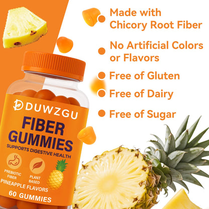 Sugar Free Fiber Gummies – 4g Fiber per Serving | Vegan & Gluten-Free | 60 Count