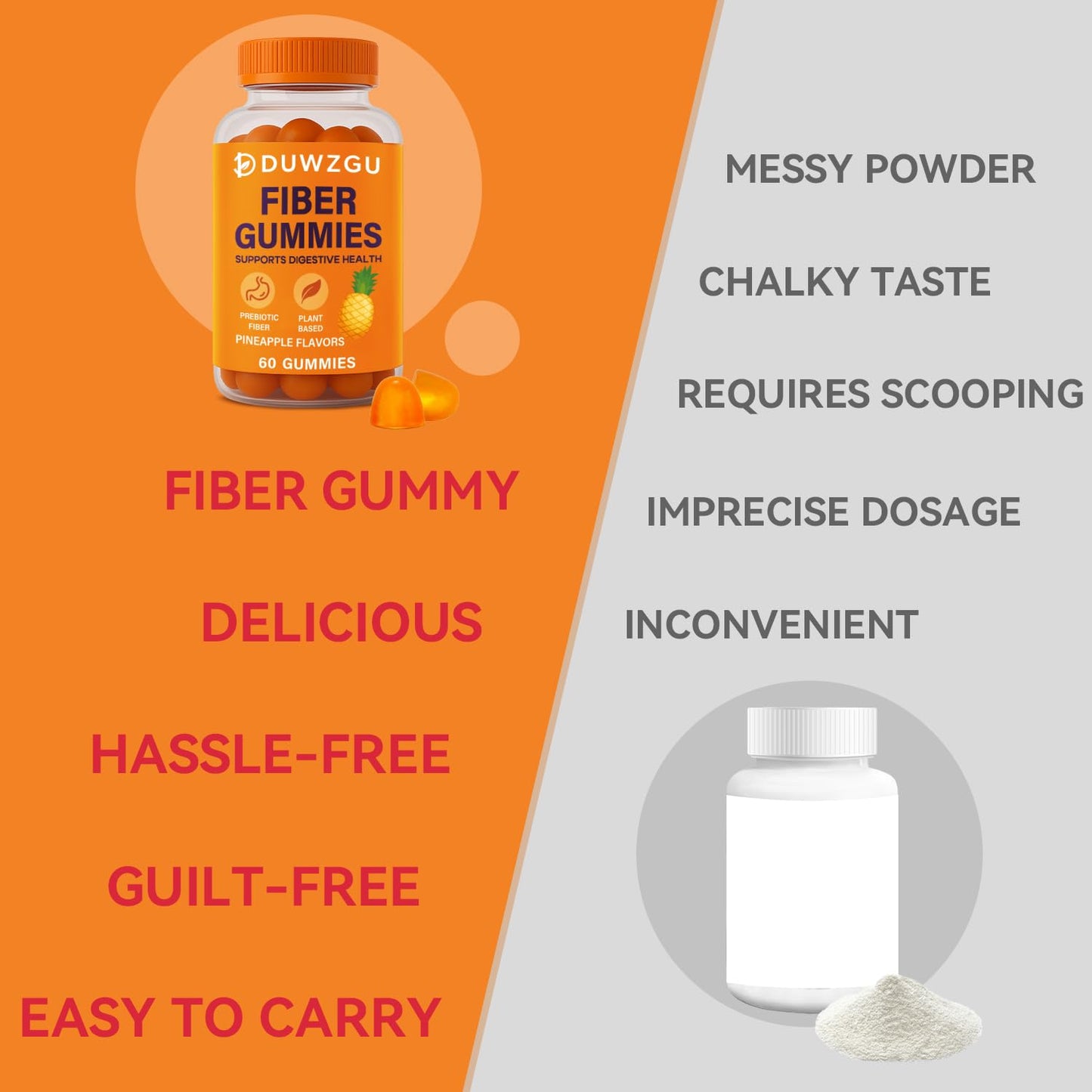 Sugar Free Fiber Gummies – 4g Fiber per Serving | Vegan & Gluten-Free | 60 Count