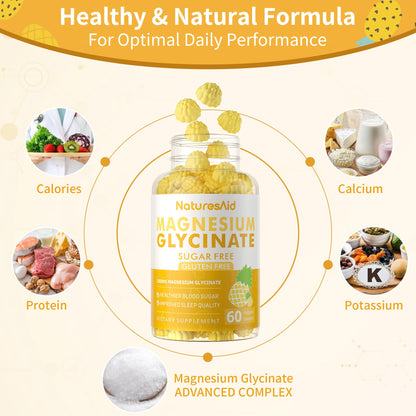 Nature's Aid Magnesium Glycinate Gummies 1000mg – Sugar-Free Pineapple Gummies with Vitamin D, B6 & CoQ10 (120 each, 2 Pack)