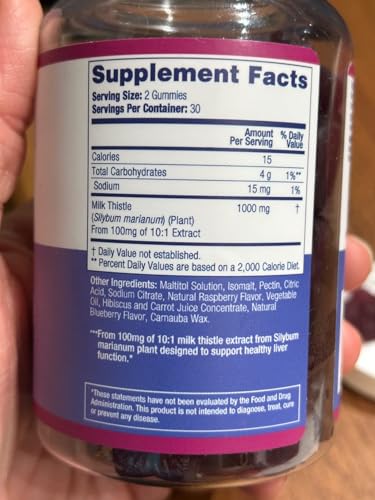 Sugar-Free Milk Thistle Gummies for Liver Detox & Repair – Blueberry-Raspberry Flavor (Vegan Cardo Mariano)