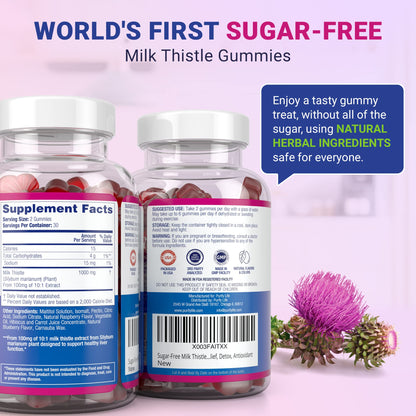 Sugar-Free Milk Thistle Gummies for Liver Detox & Repair – Blueberry-Raspberry Flavor (Vegan Cardo Mariano)