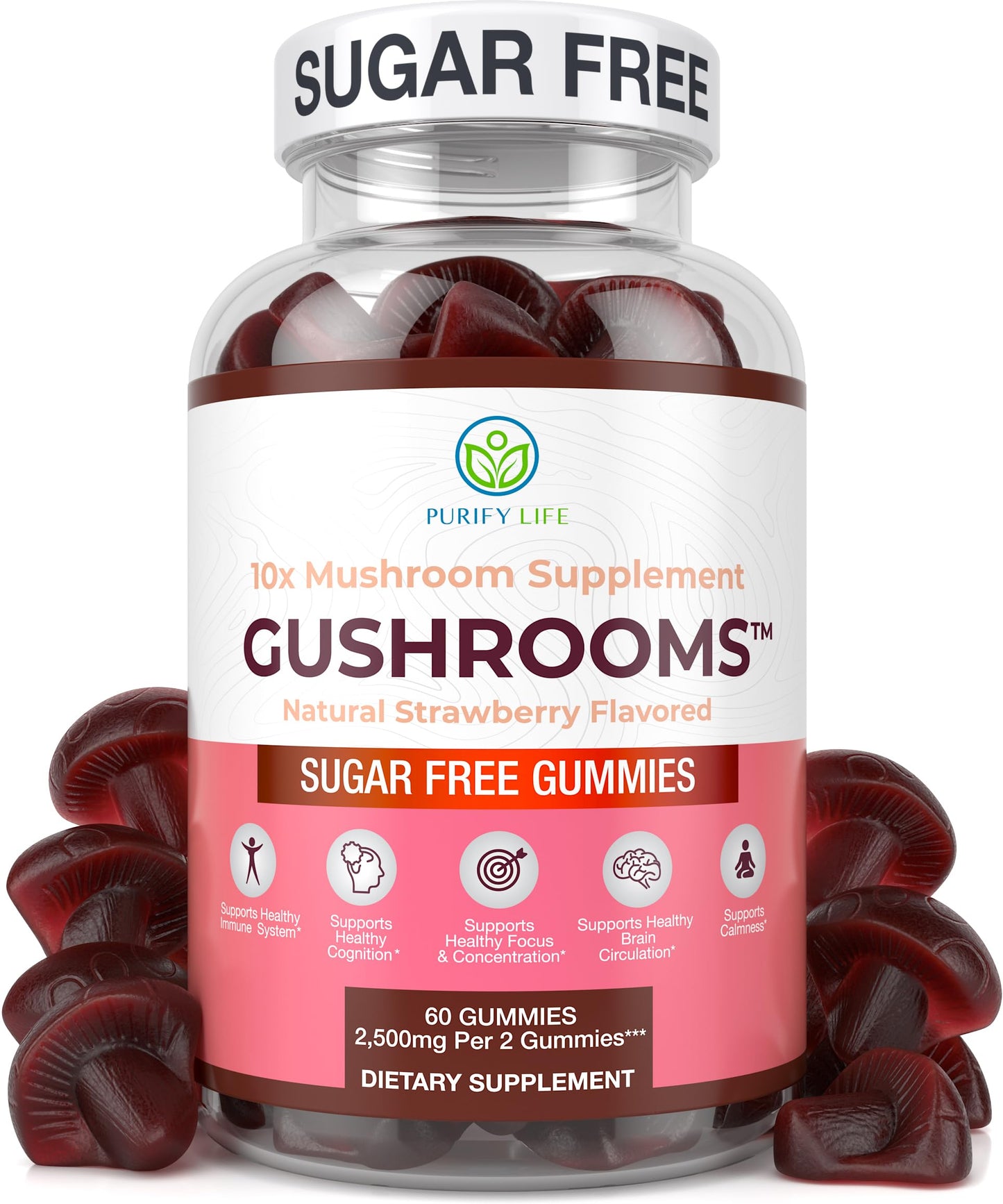 Sugar-Free Mushroom Complex Gummies – 10x Mushroom Blend (Lion's Mane, Reishi, Chaga) – No Sugar or Pills