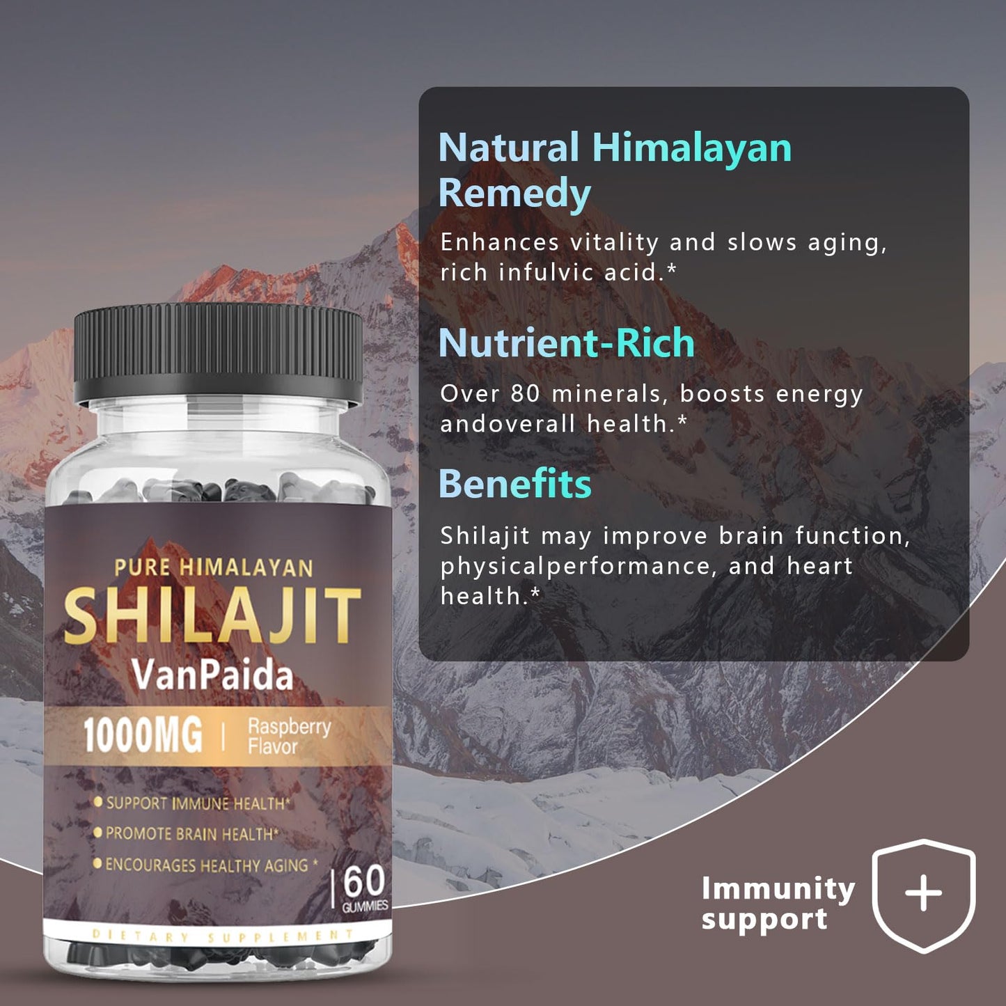 Sugar Free Shilajit Gummies - Energy, Brain & Immune Support | 85 Minerals & Ashwagandha | Raspberry