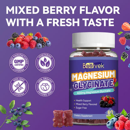 Magnesium Glycinate Gummies with Calcium, CoQ10, Potassium & Vitamins D & B6 – Sugar-Free, Vegan (60 Gummies)