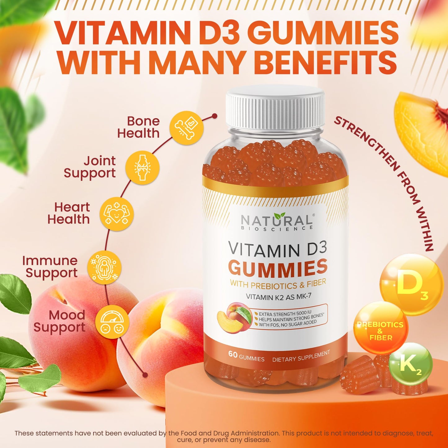 Natural BioScience Sugar Free D3 K2 Gummies — 5000 IU D3 + 80 mcg K2 MK7
