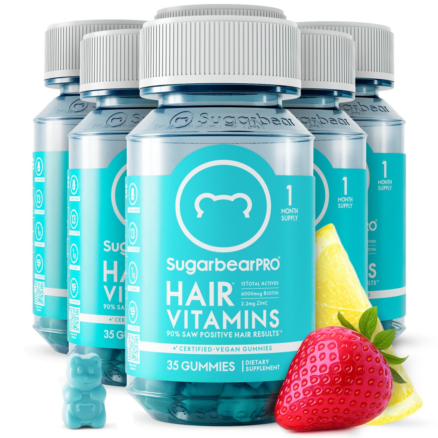 SugarBearPro Hair Vitamin Gummy – Extra Strength Biotin 6000mcg (6-Month Supply) | Vegan, Kosher, Halal, Cruelty-Free
