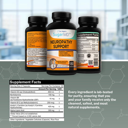 SugarMD Neuropathy Support Supplement – 180 Capsules for Nerve Health