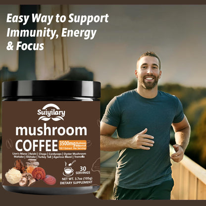 Suiyilary 10 Mushroom Coffee with Arabica – Lion’s Mane & Reishi | 3500mg 10:1 Extract, Focus & Immunity Boost