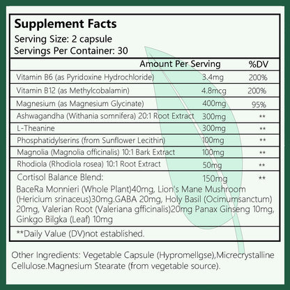 Suiyilary Cortisol Supplement for Women & Men – Hormone Balance, Mood & Sleep Support, 60 Vegan Capsules