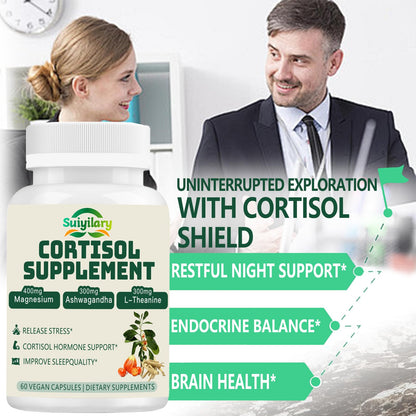 Suiyilary Cortisol Supplement for Women & Men – Hormone Balance, Mood & Sleep Support, 60 Vegan Capsules