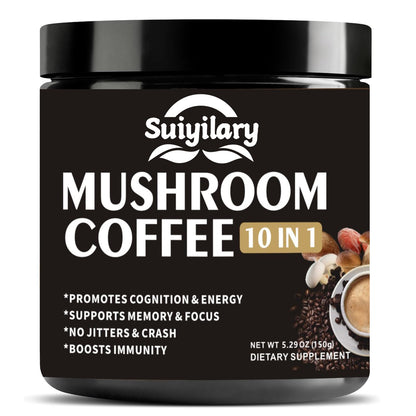 Suiyilary Mushroom Coffee – 10-Mushroom Blend (Lion's Mane, Reishi, Cordyceps) for Energy, Focus & Immunity 150g