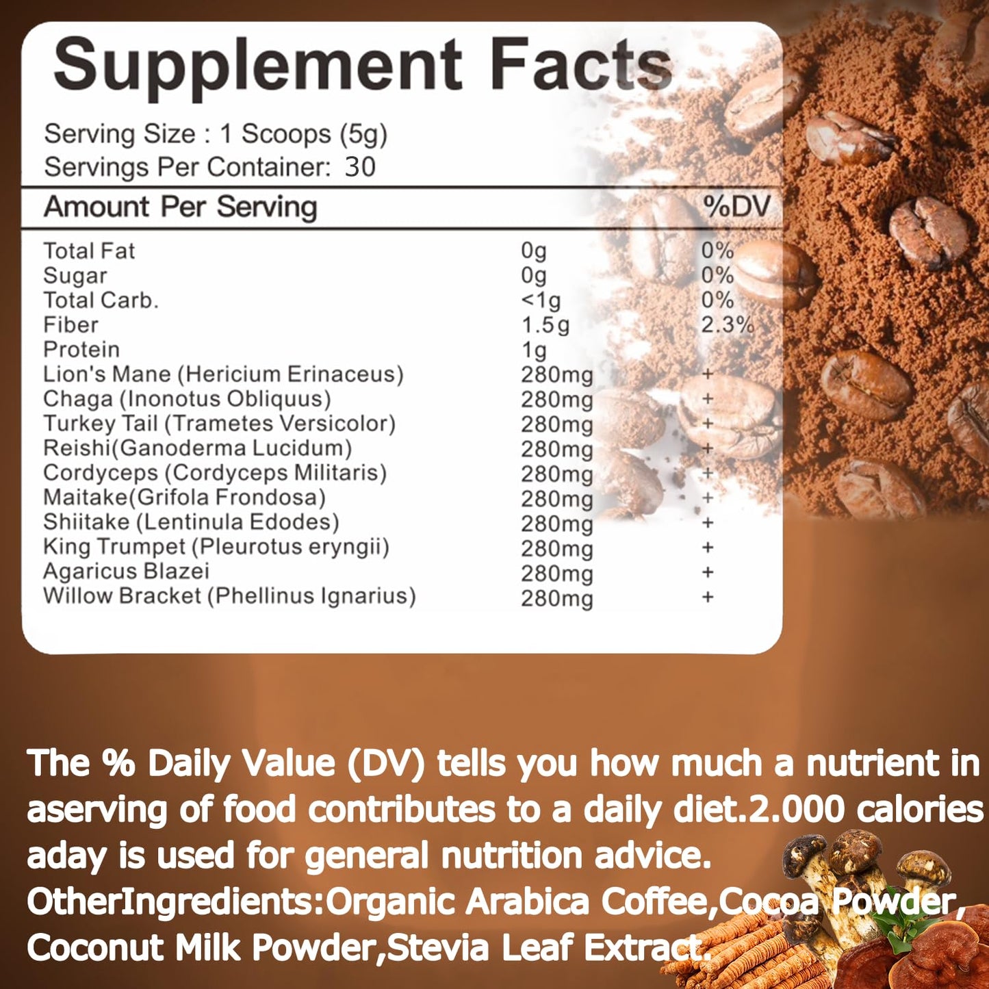 Suiyilary Mushroom Coffee – 10-Mushroom Blend (Lion's Mane, Reishi, Cordyceps) for Energy, Focus & Immunity 150g
