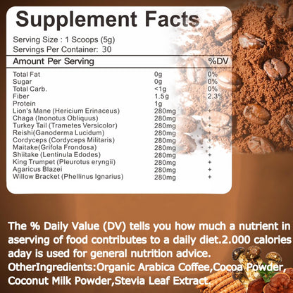 Suiyilary Mushroom Coffee – 10-Mushroom Blend (Lion's Mane, Reishi, Cordyceps) for Energy, Focus & Immunity 150g