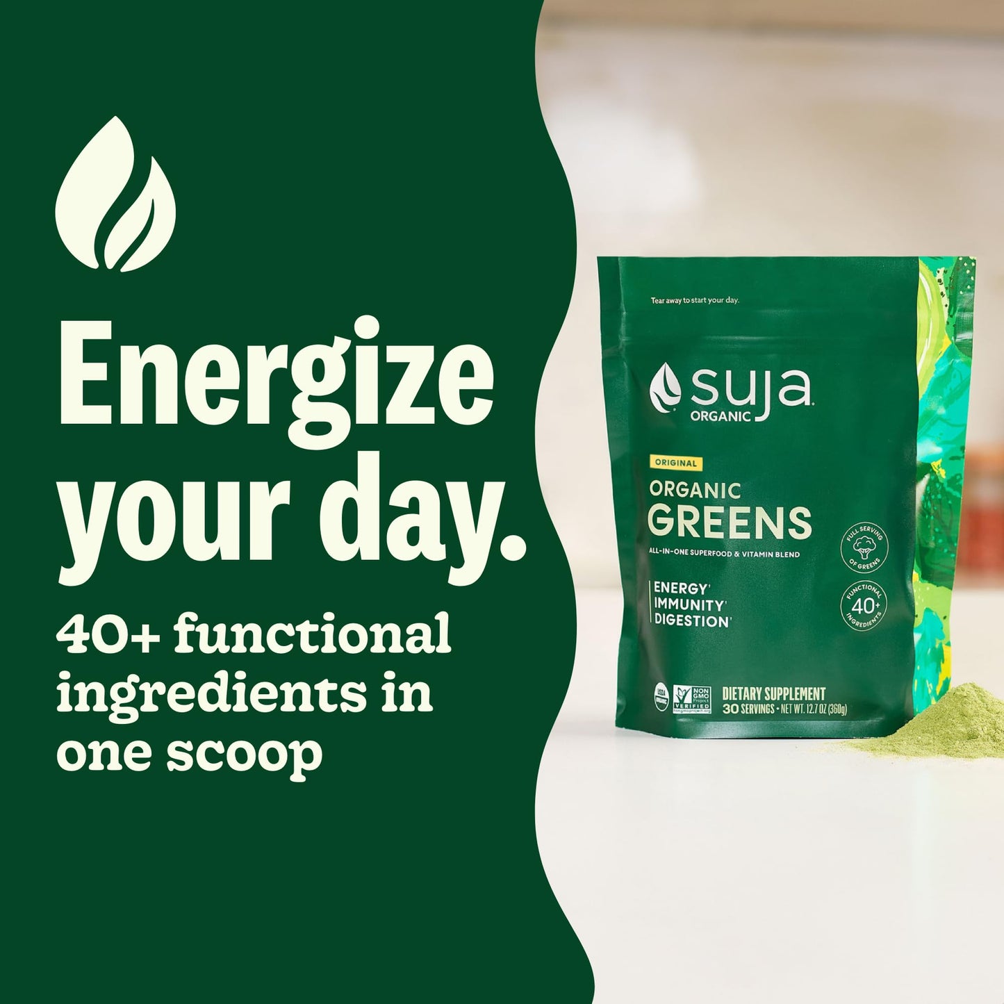 Suja Organic Greens Powder Probiotic Blend – Immune Support, Digestion & Daily Energy, 30 Servings