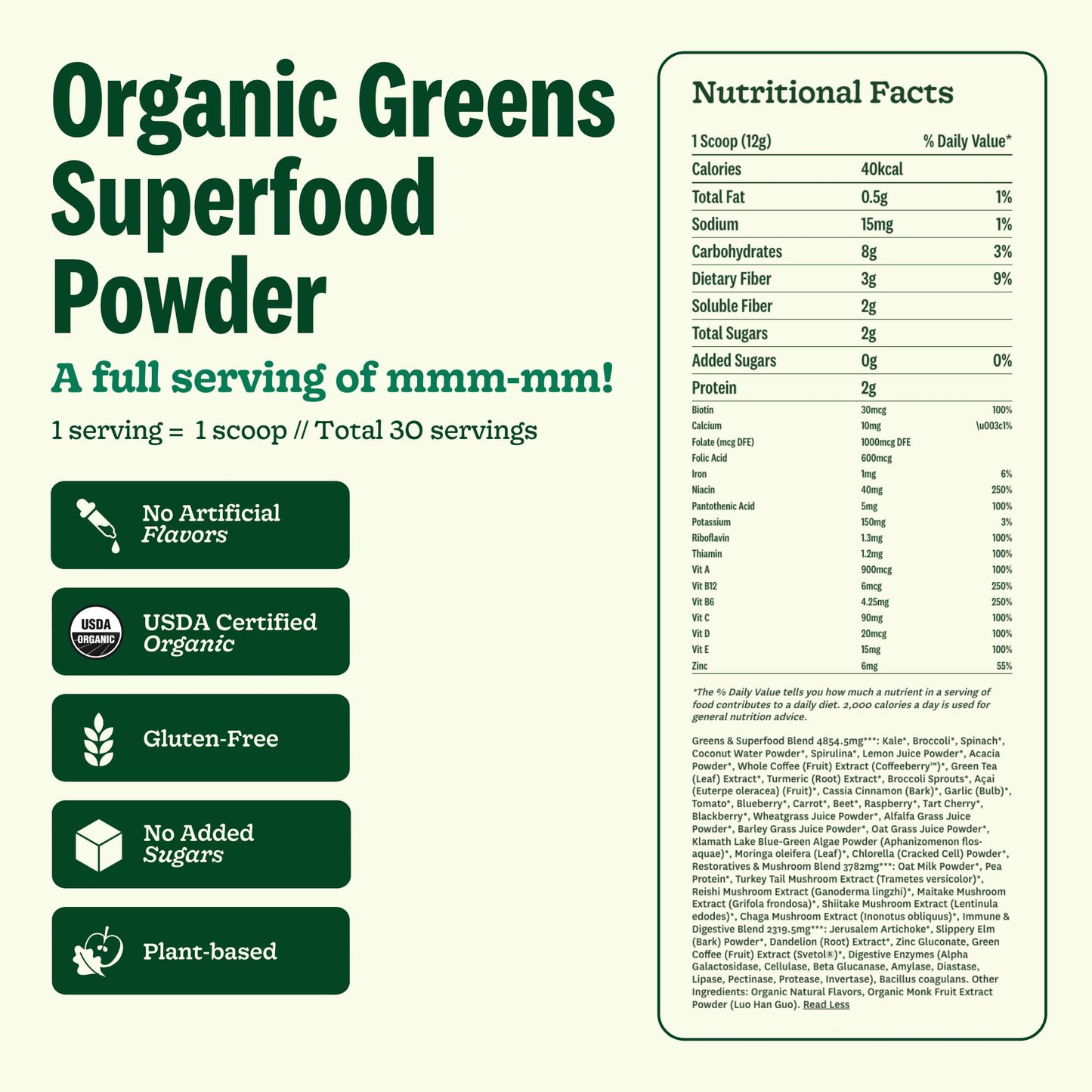 Suja Organic Greens Powder Probiotic Blend – Immune Support, Digestion & Daily Energy, 30 Servings