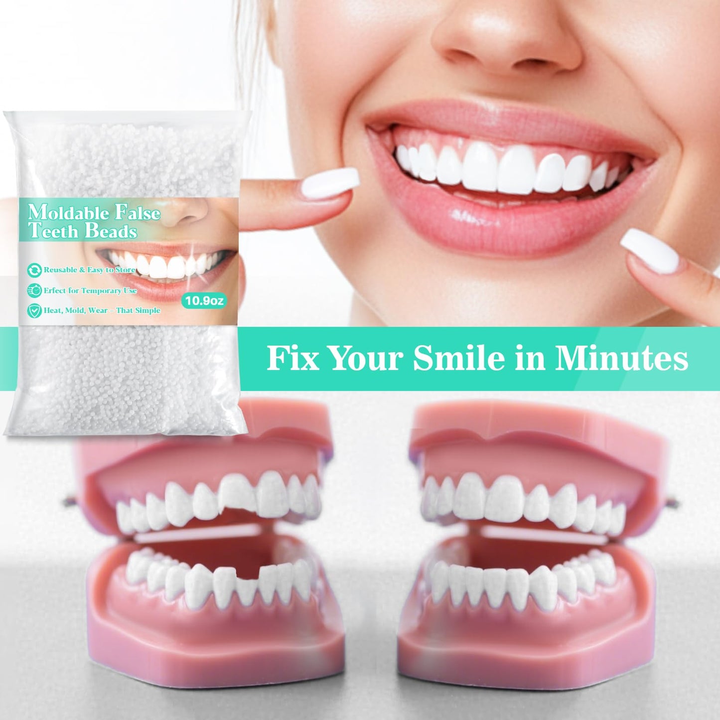 Sukh 10.9oz Thermoplastic Denture Beads – DIY Tooth Repair Kit