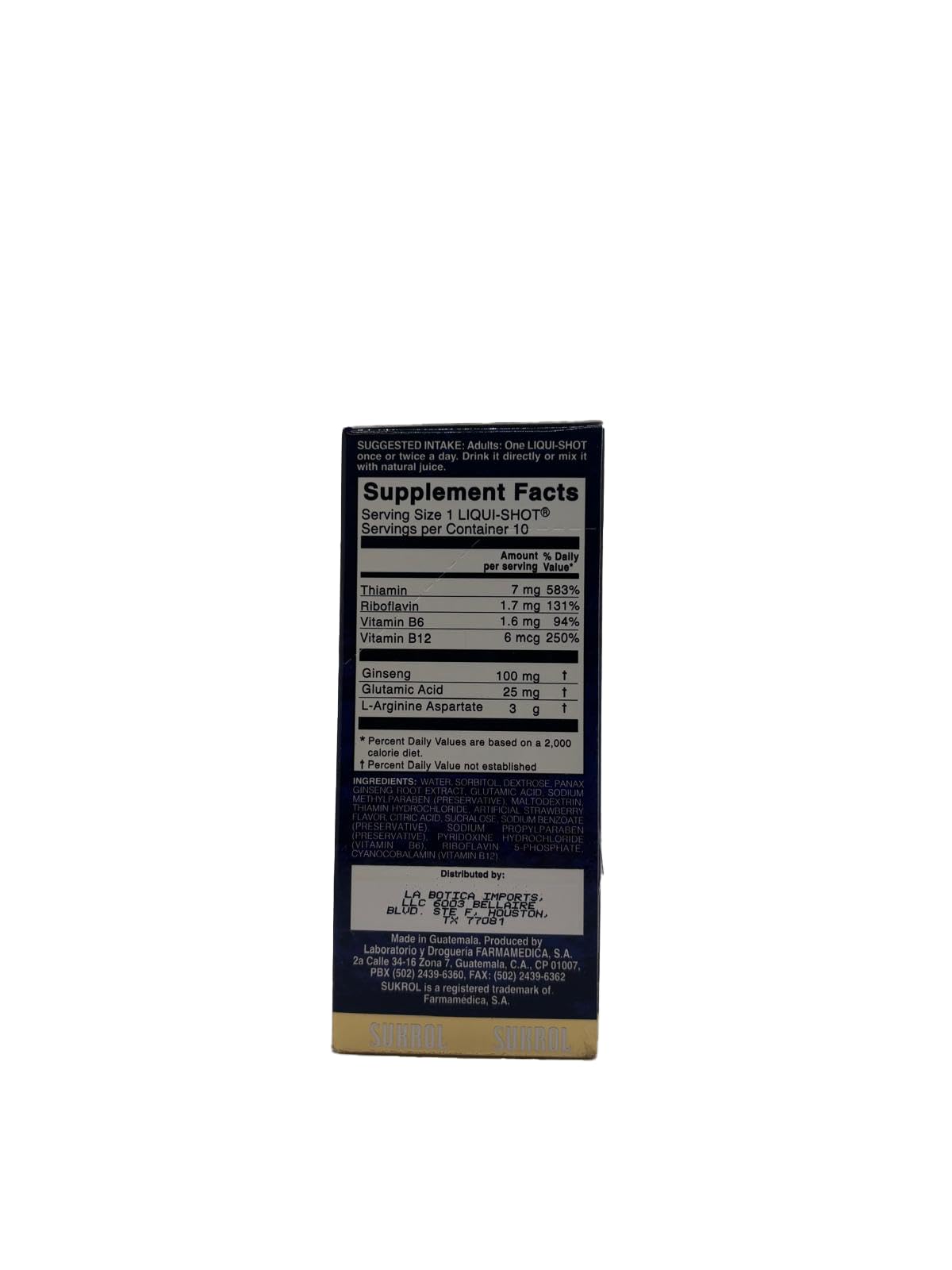 Sukrol VIGOR LIQUI-SHOT Arginine & Ginseng 10 Fl Oz (Pack of 1)