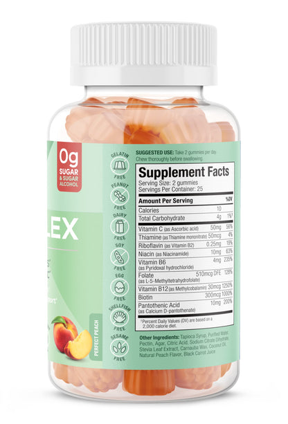 SUKU Vitamin B Complex Gummies with Vitamin C - Sugar Free, Vegan (Peach, 50 Gummies)