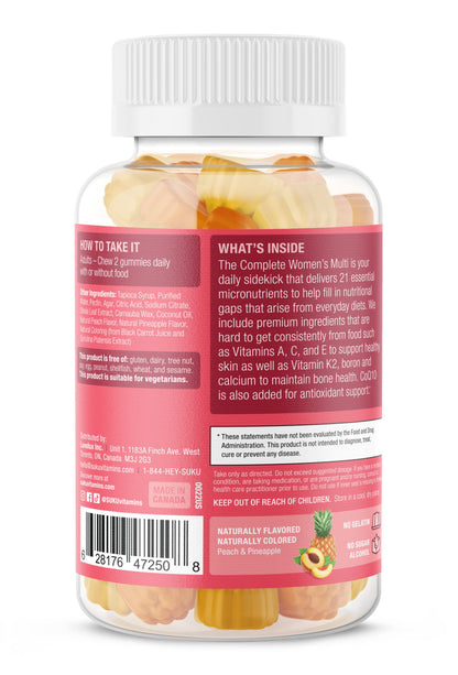 SUKU Vitamins Complete Women's Multi with Boron & K2 – Pineapple Peach Gummies (60 ct)