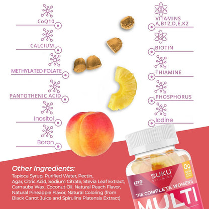 SUKU Vitamins Complete Women's Multi with Boron & K2 – Pineapple Peach Gummies (60 ct)