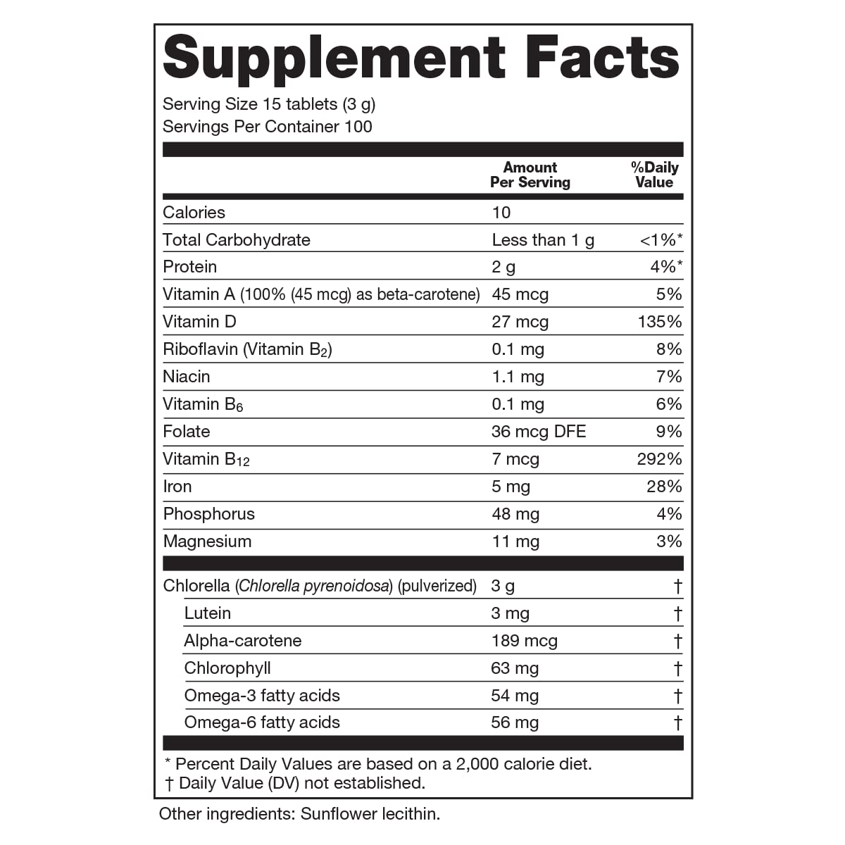 Sun Chlorella 200 mg Green Algae Superfood – Pulverized Cell Wall, CGF, B12, Iron | Non-GMO