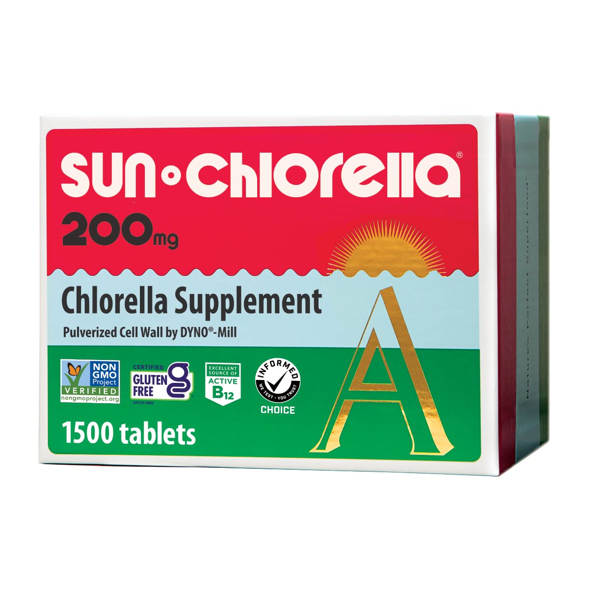 Sun Chlorella 200 mg Green Algae Superfood – Pulverized Cell Wall, CGF, B12, Iron | Non-GMO