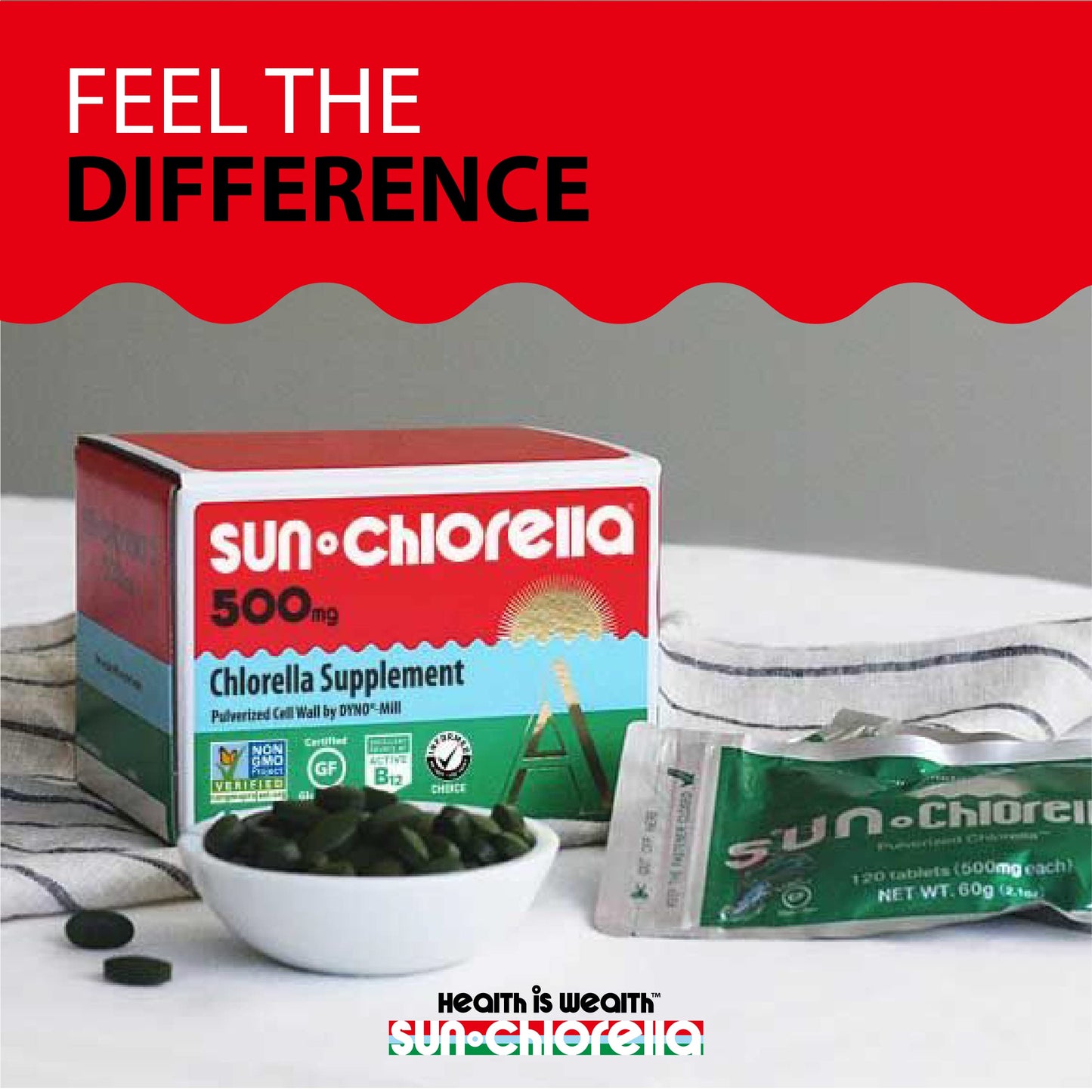 Sun Chlorella 500mg Whole Body Wellness Green Algae — 600 Tablets | Non-GMO, Chlorophyll, B12 & Iron