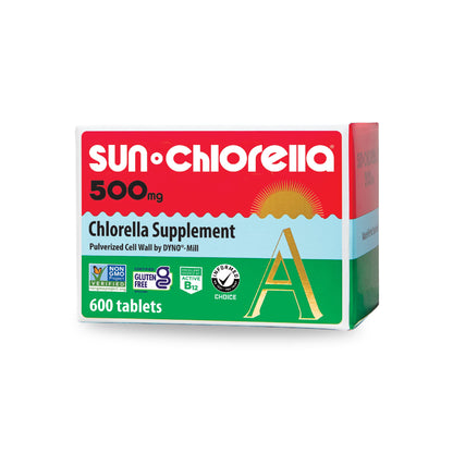 Sun Chlorella 500mg Whole Body Wellness Green Algae — 600 Tablets | Non-GMO, Chlorophyll, B12 & Iron
