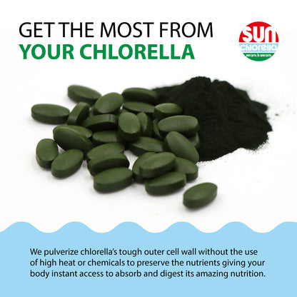 Sun Chlorella 500mg Whole Body Wellness Green Algae — 600 Tablets | Non-GMO, Chlorophyll, B12 & Iron