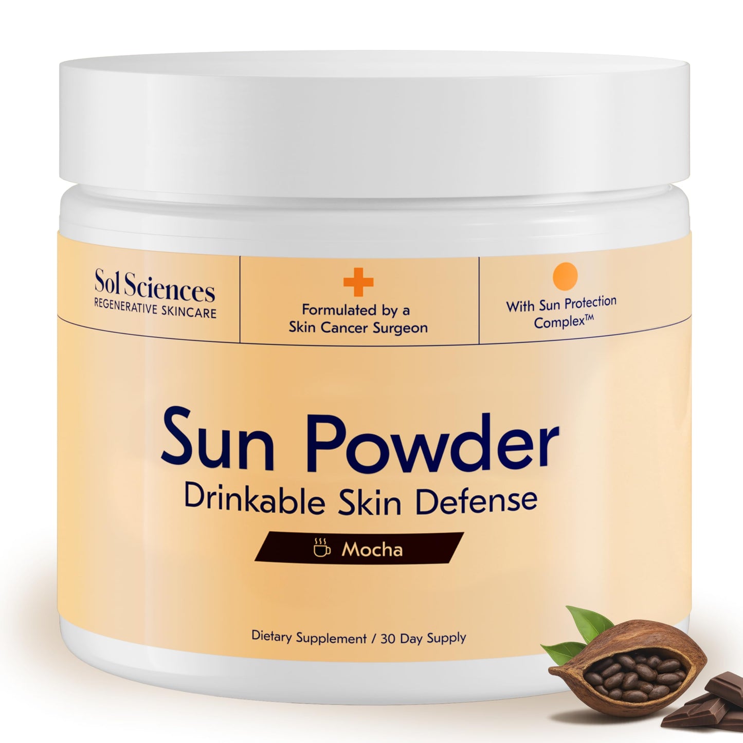 Sun Powder Mocha Skincare Support Supplement – 3-in-1 Formula, 30 Servings