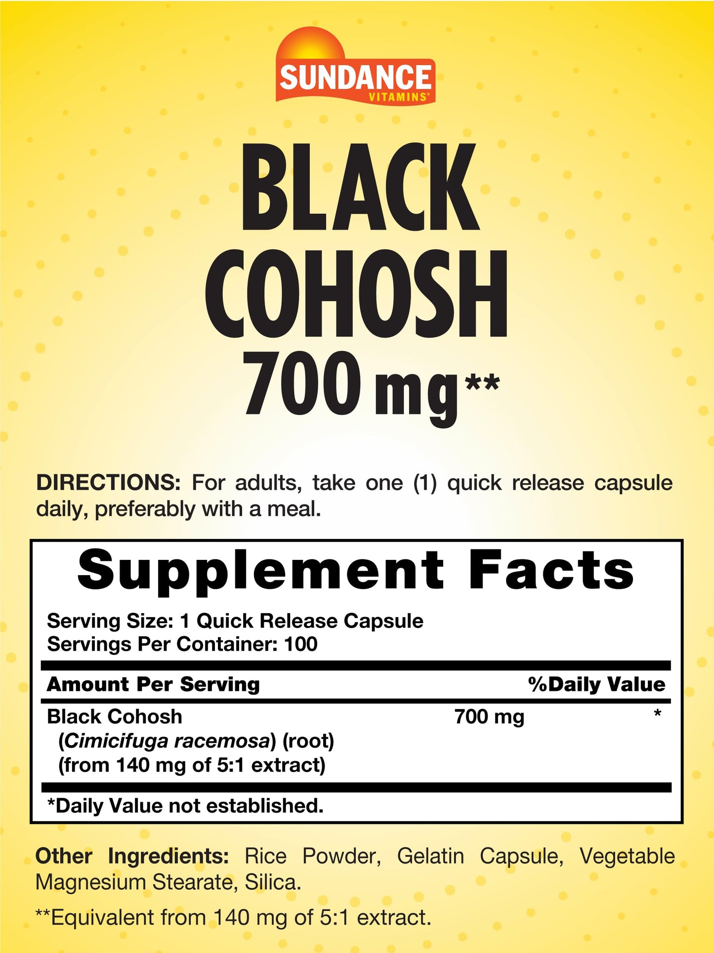 Sundance Black Cohosh 700mg – 100 Quick Release Capsules | Non-GMO, Gluten Free