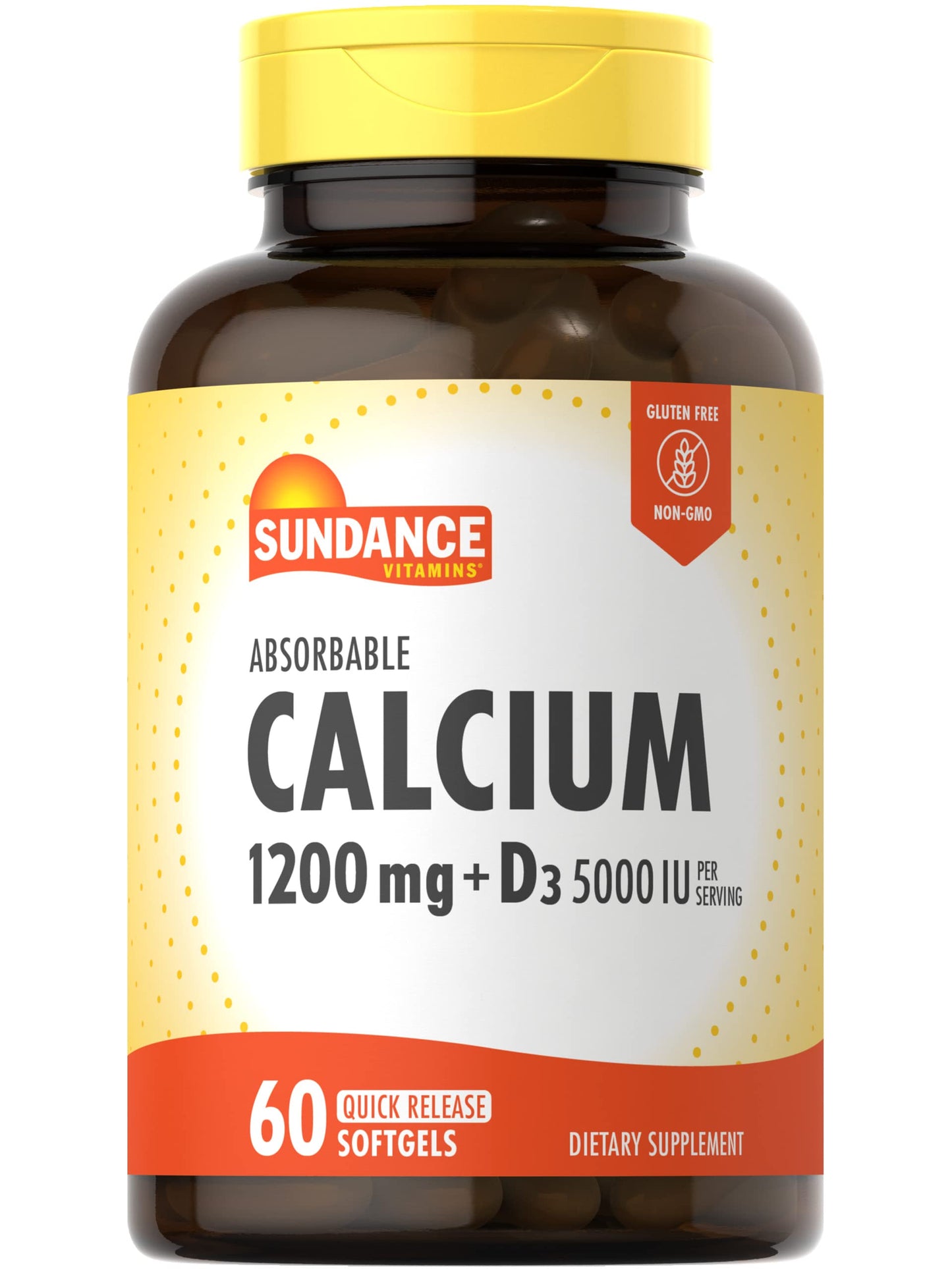 Sundance Calcium 1200 mg + Vitamin D3 5000 IU | 60 Softgels | Non-GMO & Gluten Free