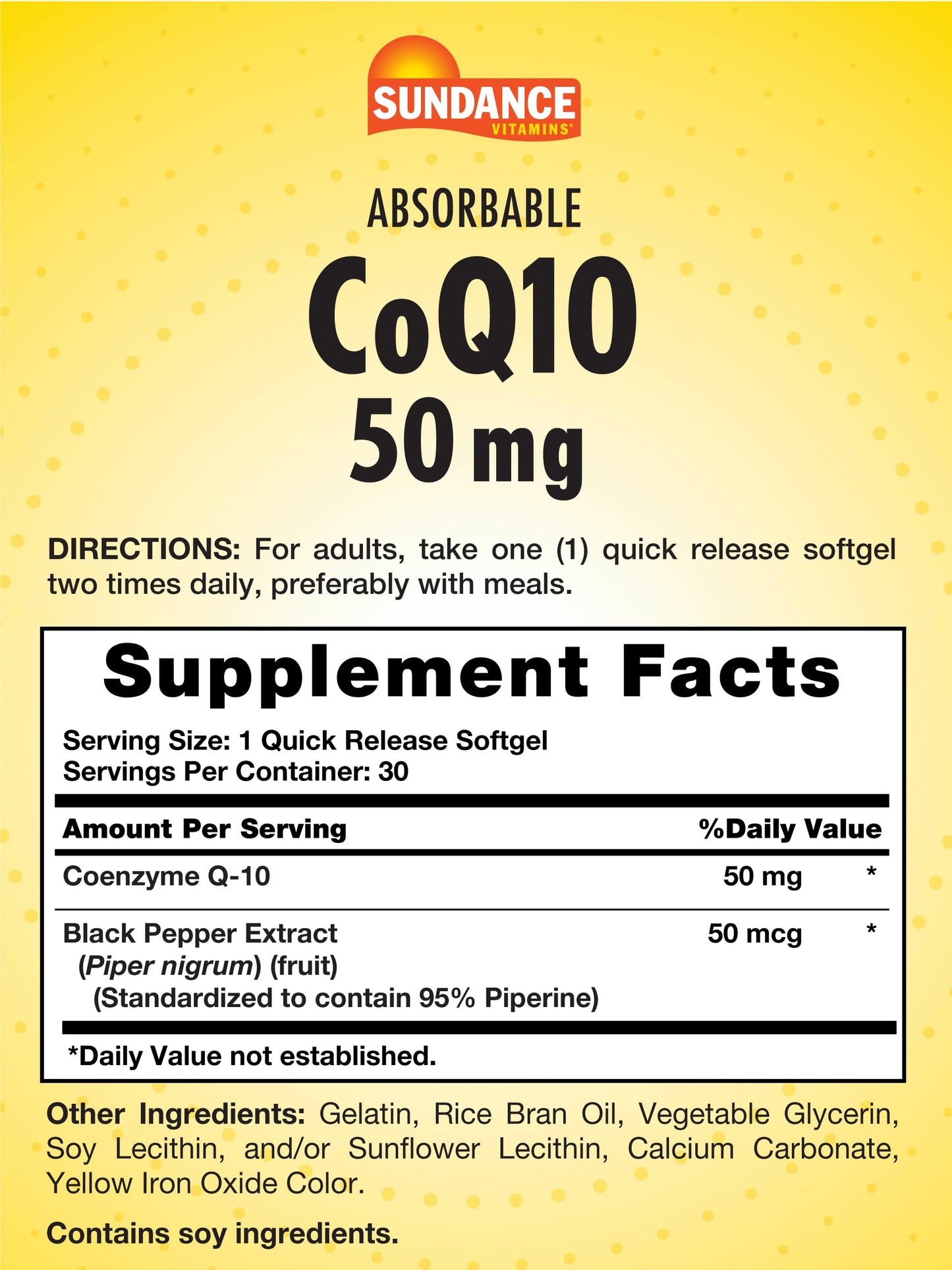 Sundance CoQ10 50mg – 30 Absorbable Softgels – Non-GMO & Gluten Free CoQ10 Supplement