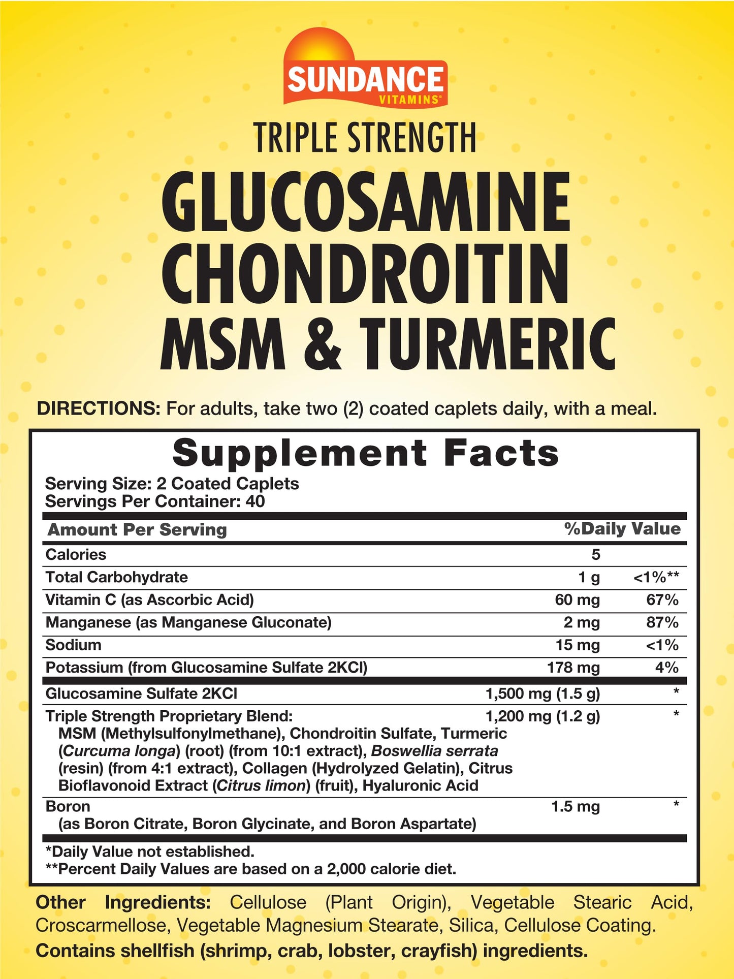 Sundance Glucosamine Chondroitin with MSM & Turmeric – Triple Strength, 80 Caplets
