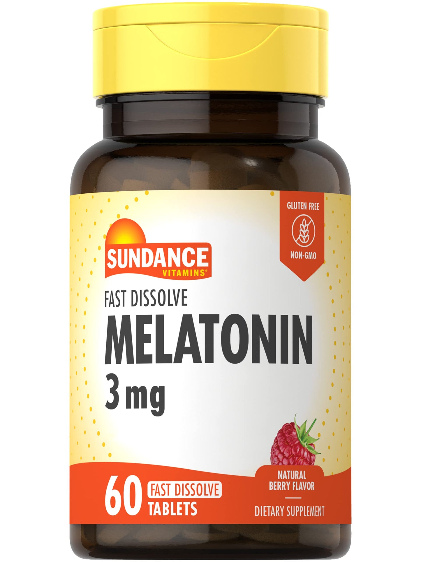 Sundance Melatonin 3mg Fast Dissolve – 60 Vegetarian Tablets | Berry Flavor | Gluten Free