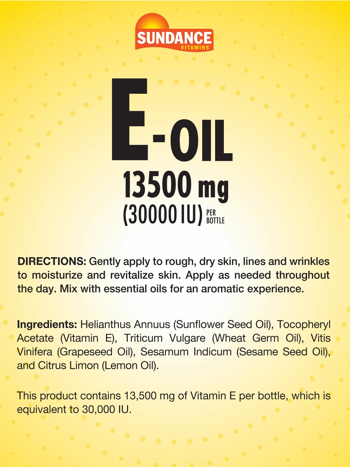 Sundance Vitamin E-Oil for Skin – 13,500 mg (30,000 IU) • 4 fl oz • Lemon Scented