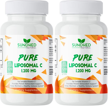 Sundhed Natural Liposomal Vitamin C - 1200mg Immune Support & Collagen Health | Pack of 2 (120 Capsules)