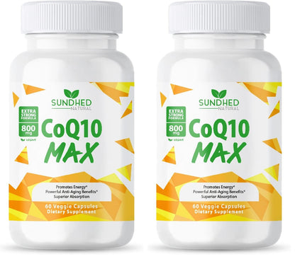 Sundhed Natural CoQ10 800mg - Extra Strong Coenzyme Q10 Supplement, Pack of 2 (60 Capsules Each)